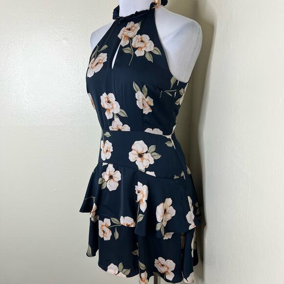 NWT BB Dakota Gardenia Party Dress 4 Floral Blue Cream Ruffle Mini Tiered Sheath - Picture 5 of 13